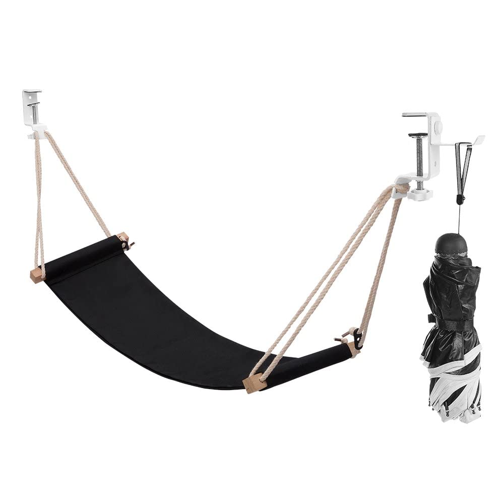 iMissiu Foot Hammock Under Desk Footrest, Adjustable Office Foot Rest Under Desk Hammock, Portable Desk Feet Hammock with Headphones Holder (Black)