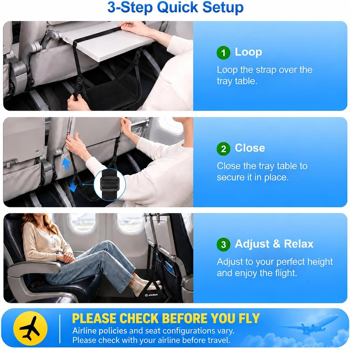 ExtraWide 2in1 Airplane Foot Hammock, Foot Rest for Air Travel, Long Flight