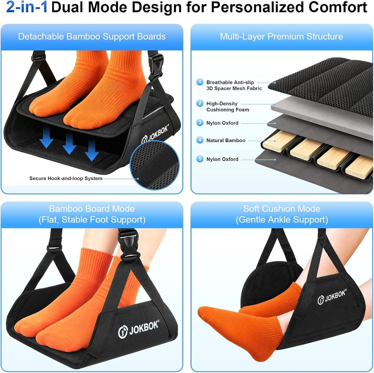 ExtraWide 2in1 Airplane Foot Hammock, Foot Rest for Air Travel, Long Flight