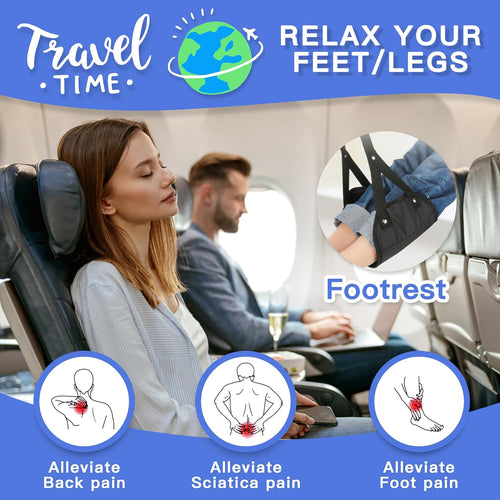 2-Pack Airplane Travel Footrest Hammock - Perfect Airplane Foot Hammock to Relax Your Feet - Travel Essentials Comfy Foot Hanger Plane Footrest for Long Trip